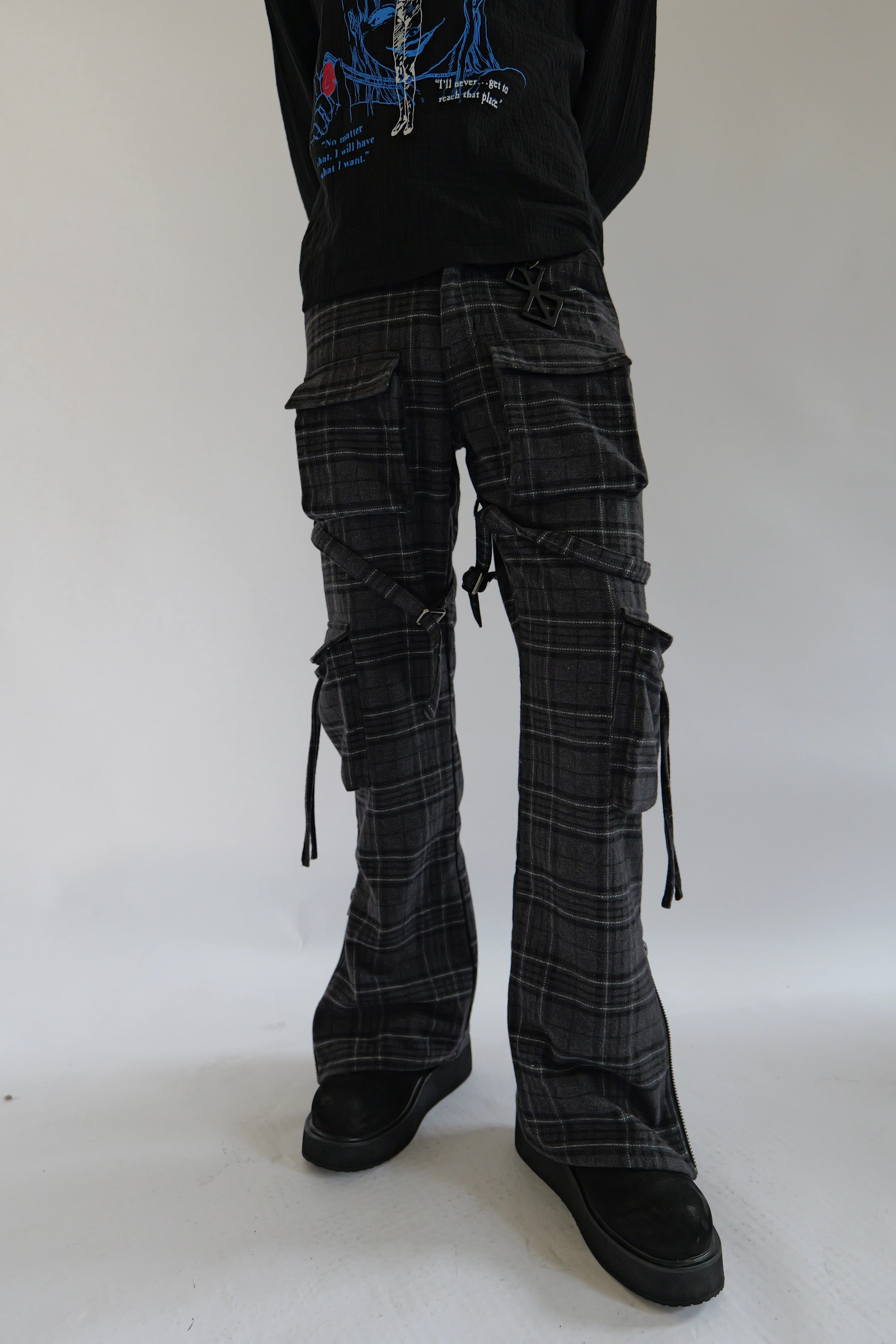 Black Plaid bondage cargos